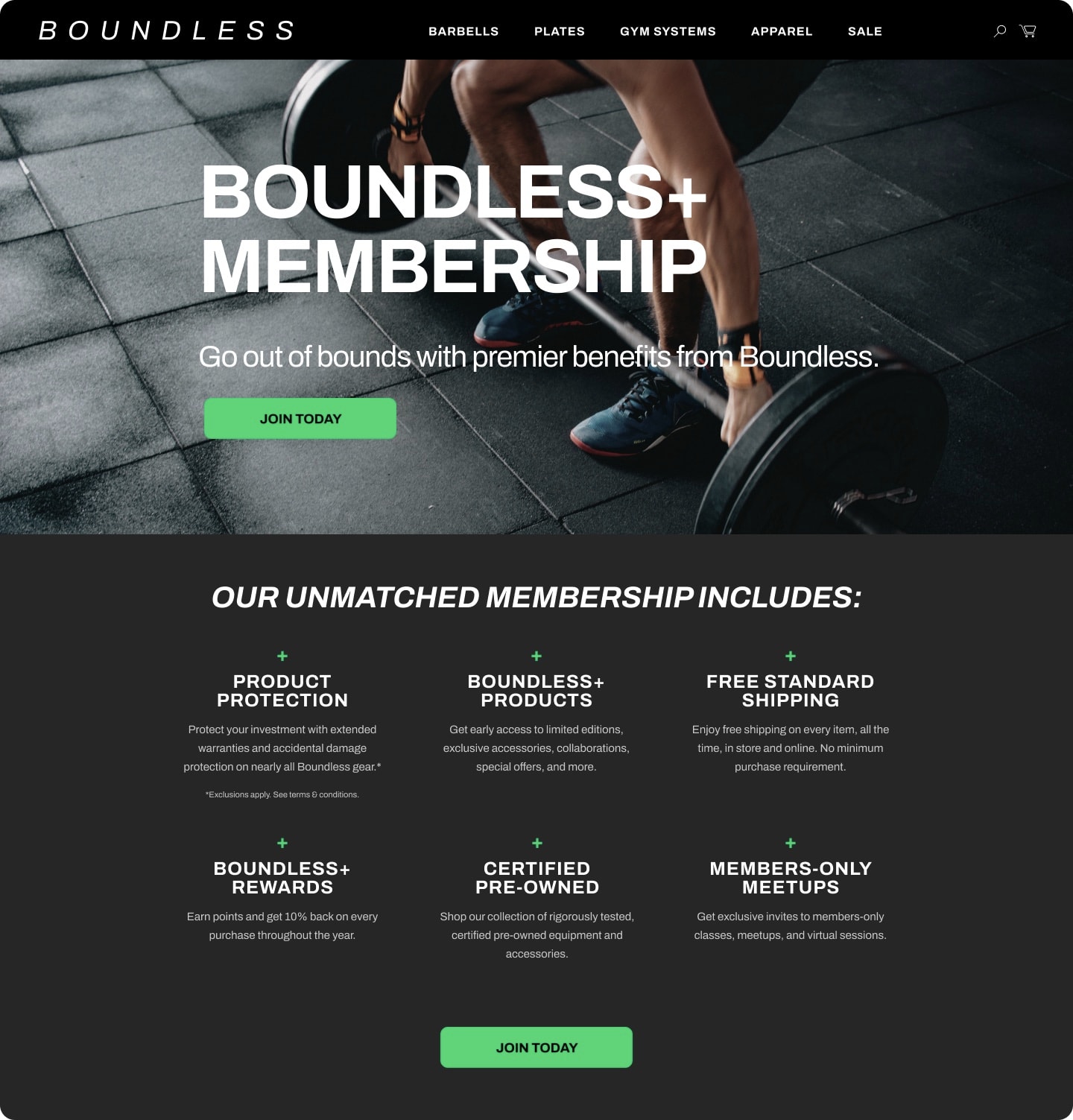 Consider this paid loyalty program mockup that highlights the range of benefits available to premium club members: product protection included at no additional cost, exclusive access to new products, free shipping, and invites to special community events.